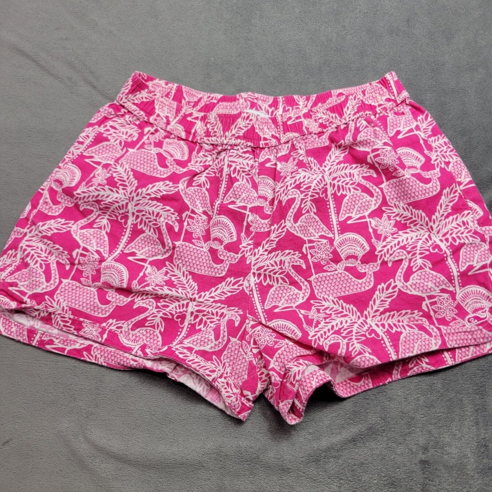 Vineyard Vines Girls M Pink Linen Shorts Whale Flamingo Pull On Summer Beachy